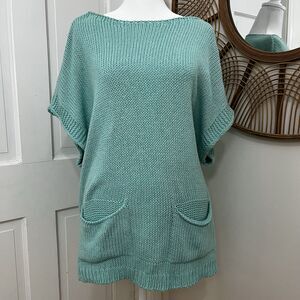 Alembika‎ Green Knit Short Sleeve Oversized Cozy Soft Tunic Minimalist Sweater M